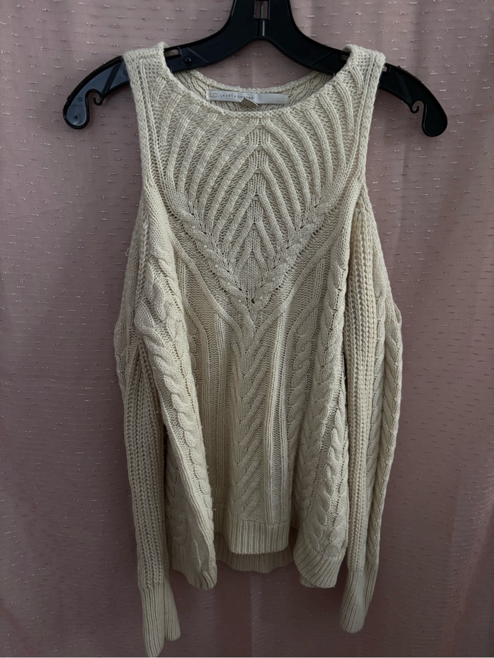 LC Lauren Conrad Cream Cable Cold-Shoulder Sweater
